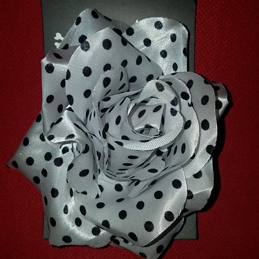 Sourpuss Black White Polka Dot 4" Satin Rose RockABilly Hair Bow Alligator Clip